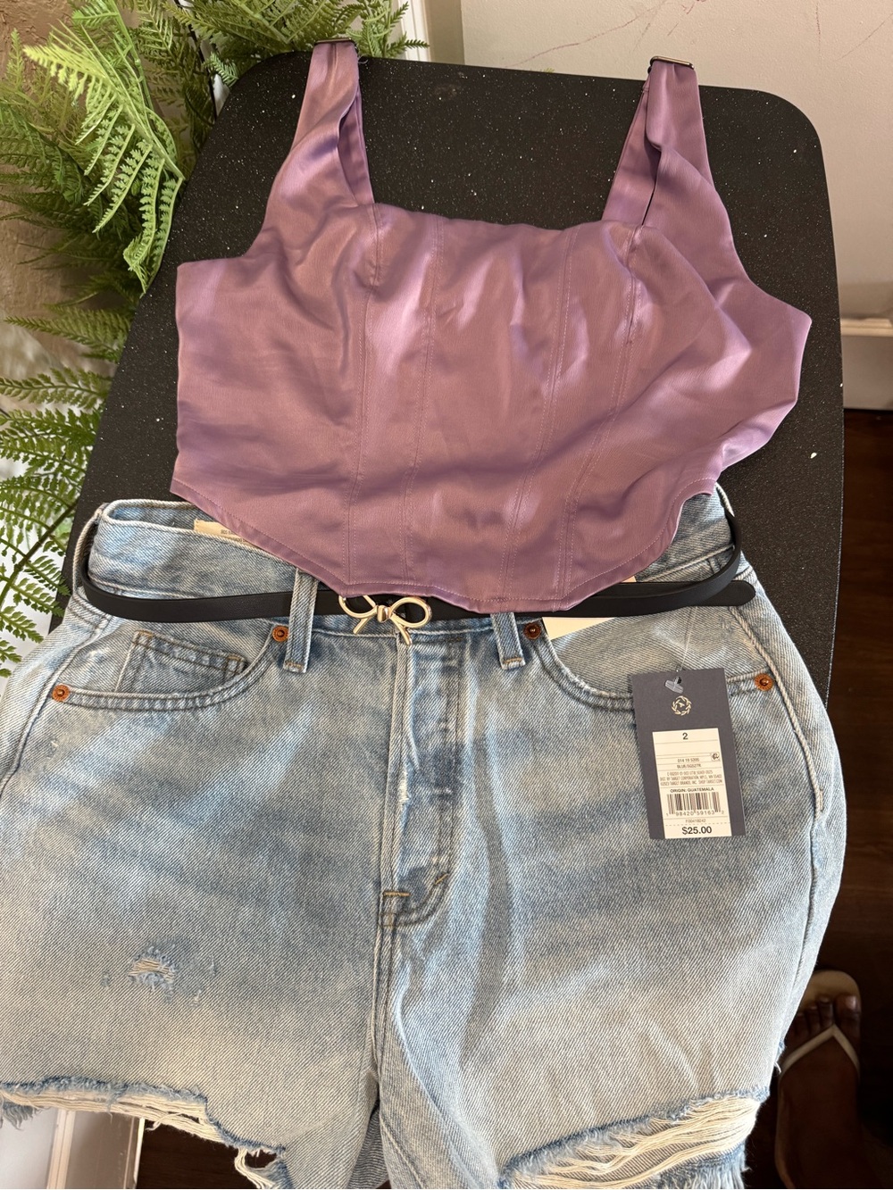 & Other Stories Purple Satin Corset Crop Top